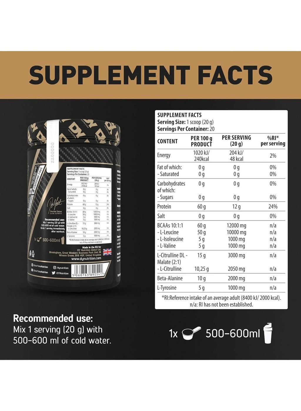 Dorian Yates Nutrition HIT BCAA 10:1:1 (400 gr)