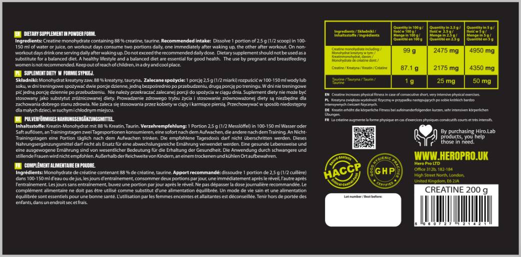 Hiro.Lab 100% Pure Creatine Powder (1000 gr)